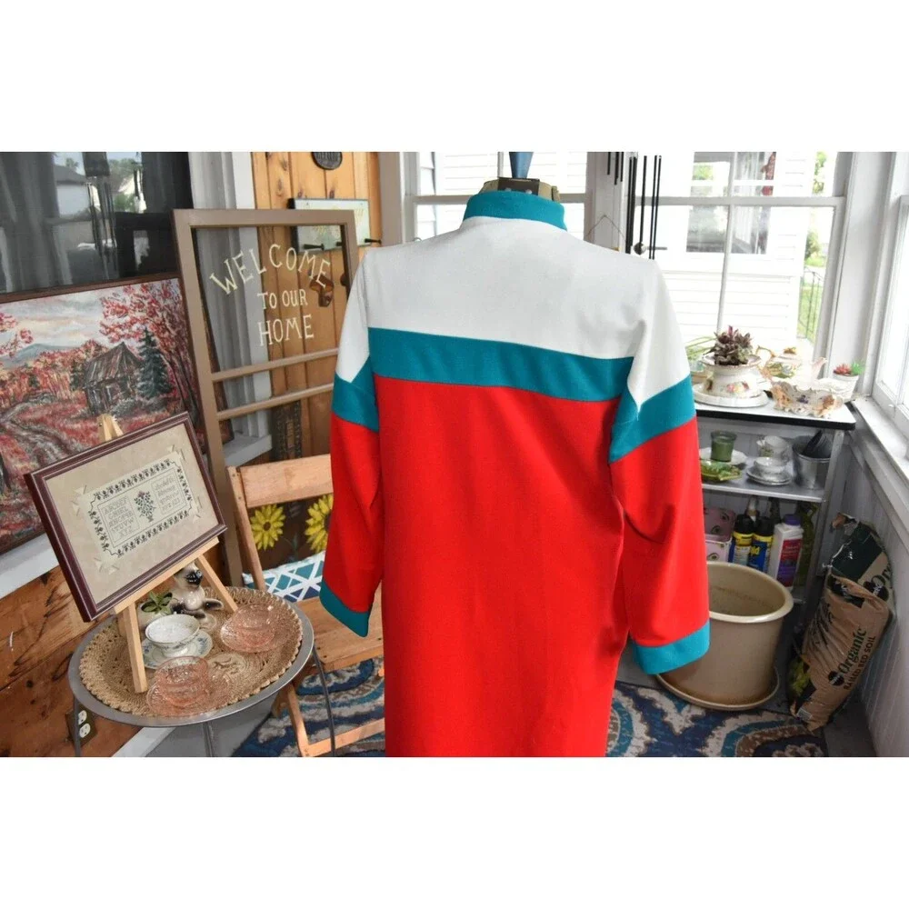 1960s Appel Tri-Color Velveteen Maxi Robe -Red, Teal, Cream-Made in USA-Small